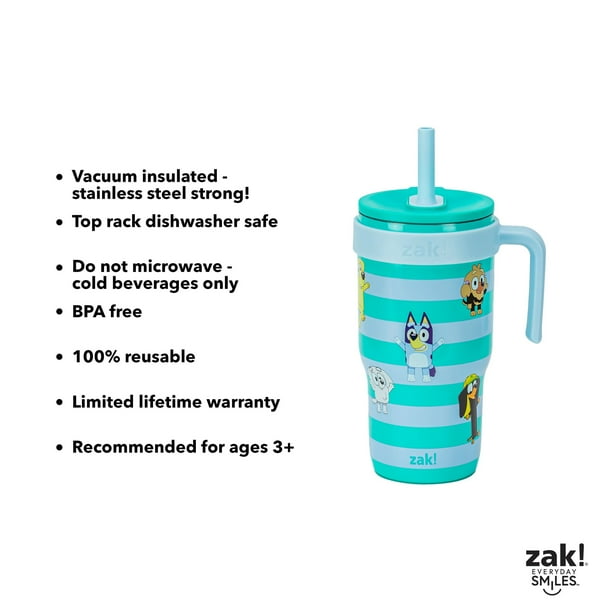 Zak Designs 18oz Bluey Kids Straw Handle Tumbler, Stainless Steel Vacuum Insulated Cruiser Tumbler with Silicone Straw Utilizing Leak-Proof Valve, Zak Designs 18oz Bluey Kids Straw Handle Tumbler, Stainless Steel Vacuum Insulated Cruiser Tumbler with Silicone Straw Utilizing Leak-Proof Valve,