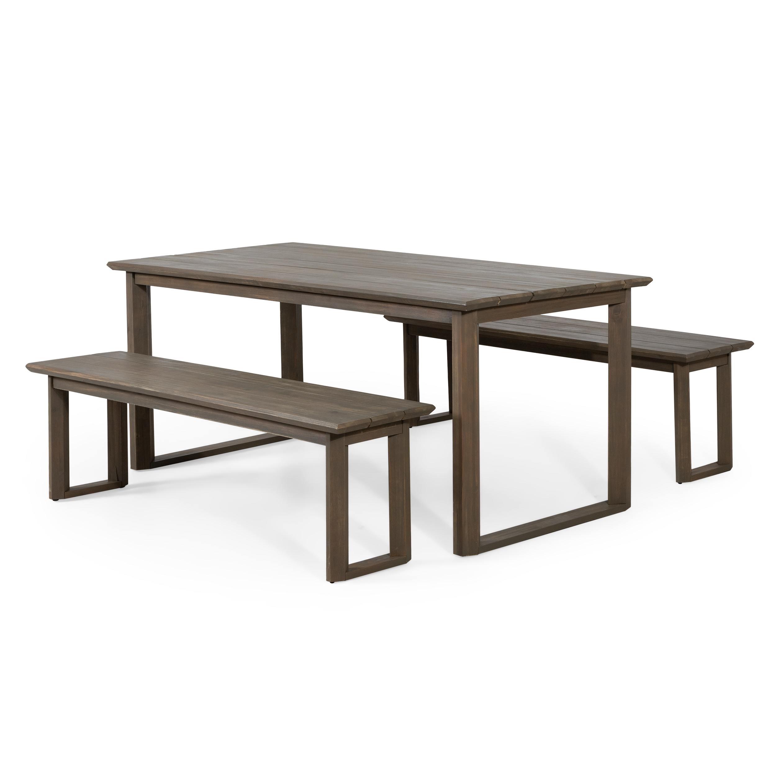 Aggie Acacia Wood Outdoor 3 Piece Picnic Dining Set, Gray