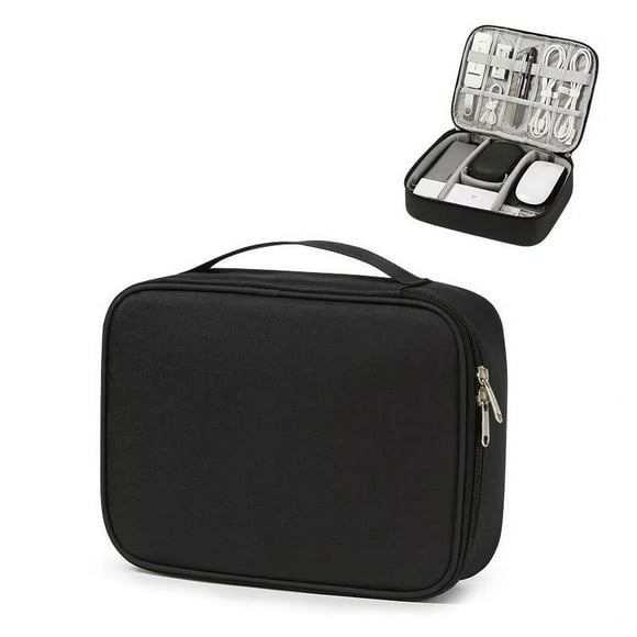 Hweilai Electronic Organizer, Travel Cable Organizer Bag Accessories Carrying Case, Portable Waterproof All in One Double Layer Storage Bag for Cables, Charger, Phone, Hard Drive, Black