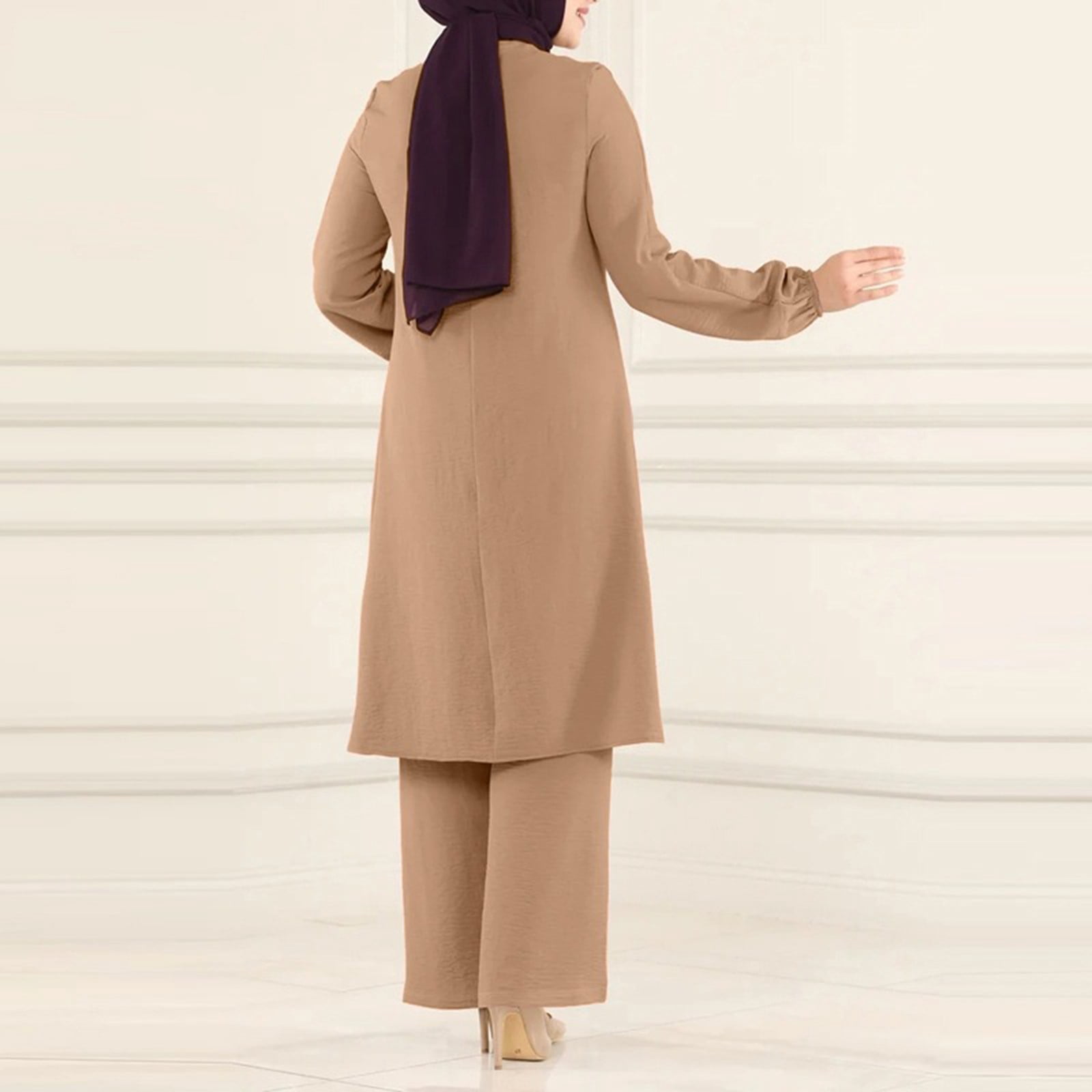Ensemble Musulman 2 Pièces Femme - Chemise Manches Longues + Pantalon Ample - Tenue Modeste Confortable - Style Dubaï - 14