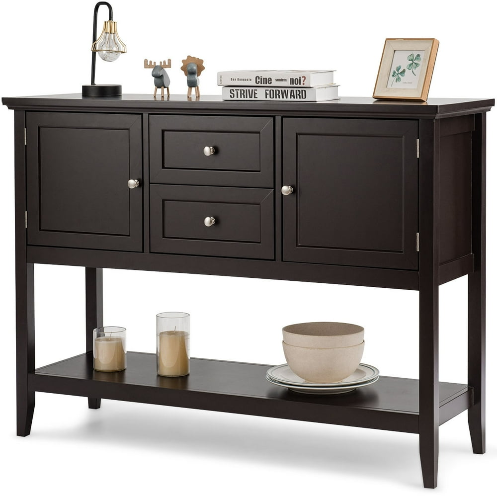 Costway Sideboard Buffet Table Wooden Console Table W/ Drawers & Storage Blue Brown