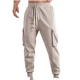 thumbnail image 2 of Atogsazn Mens Athletic Cargo Sweatpants Casual Elastic Waist Drawstring Pants Loose Solid Color Pants Beige M Fashion, 2 of 4