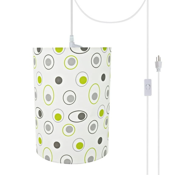 Aspen Creative 71130-21 One-Light Plug-In Swag Pendant Light Conversion Kit with Transitional Drum Fabric Lamp Shade, Off White, 8" width
