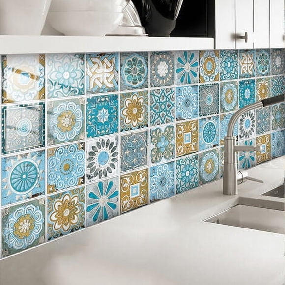 Tile Sticker for Bathroom and Kitchen, 24 Pcs Wall Stickers Adhesive Tile Mosaic Decorative Cement Tile Adhesive Sticker for Wall Tiles Decor 10x10cm