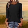 thumbnail image 2 of 3/4 Length Sleeve Womens Tops Crew Neck Dressy Casual Blouses Loose Fit Cozy Daily Pleated Shirts for Layering, 2 of 5