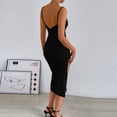 thumbnail image 7 of Qiopertar Women's Square Neck Spaghetti Strap Ruched Bodycon Midi Dress Cocktail Party Night Out Elegant Slit Sleeveless Fitted Solid Color, Black XS, 7 of 7