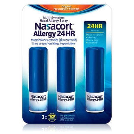Nasacort Allergy 24 hour Non-Drip Nasal Spray, 120 Sprays, 3 Pack, 360 Total