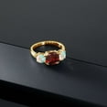 thumbnail image 3 of Gem Stone King 18K Yellow Gold Plated Silver Red Garnet and Simulated White Opal 3-Stone Engagement Ring for Women | 3.50 Cttw | January Birthstone | Cushion 8MM | Size 9, 3 of 5