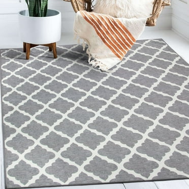 My Magic Carpet Machine Washable Moroccan Trellis Grey 5x7 Area Rug - Non-Slip Indoor Rugs for Living Room, Bedroom