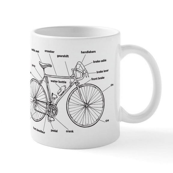 CafePress - Bicycle Anatomy Mug - 11 oz Ceramic Mug - Novelty Coffee Tea Cup
