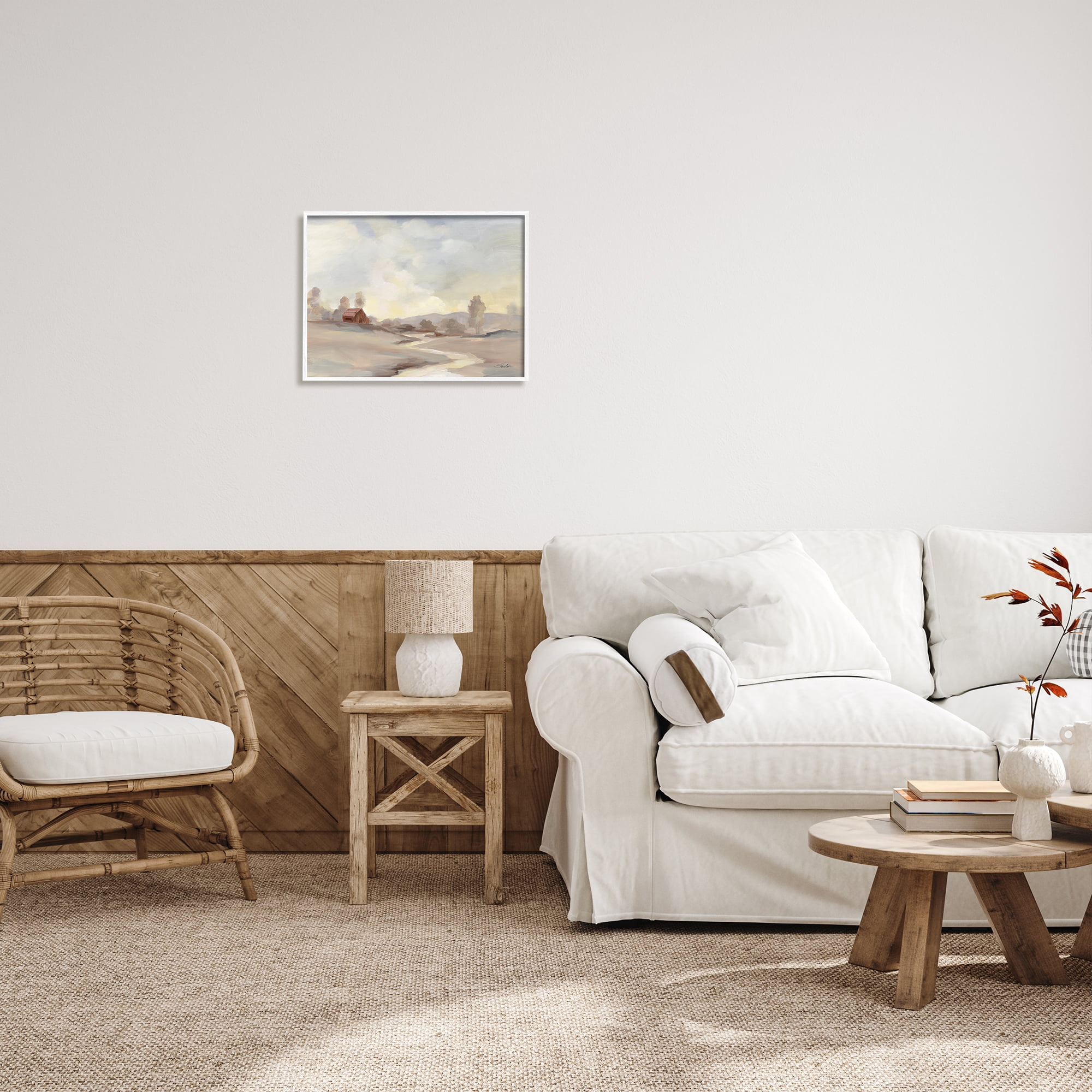 Stupell Industries Abstract Cabin Landscape Nature Painting White Framed Art Print Wall Art, 20 x 16