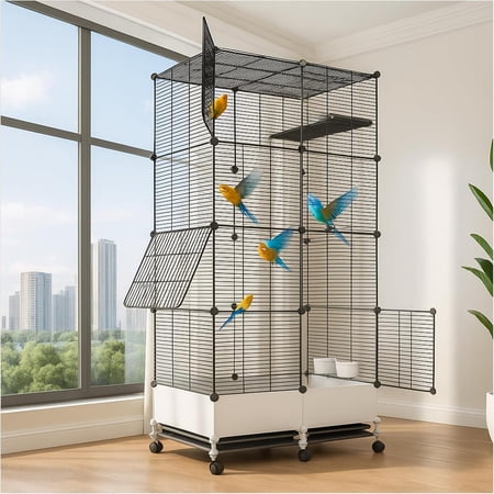 69 Inch Large Forged Steel Birdcage, Includes Bird Nest, Ladder, Hammock and Feeder, Mobile Cage with Wheels for Indoor and Outdoor Use, Ideal for Parrots, Pigeons and Canaries