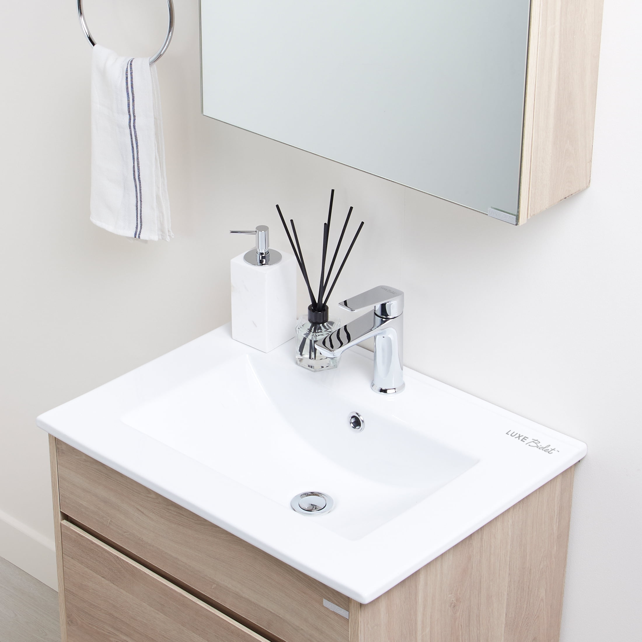 LUXE Bidet Zeno Bathroom Vanity, Medicine Cabinet, Sink, Wooden Finish