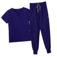 thumbnail image 1 of Conjunto de uniforme para mujer, traje cómodo, sencillo, con múltiples bolsillos, ligero, escote en V, duradero, informal, pantalones de , Azul profundo S Salvador Blusa y pantalones médicos, 1 of 10
