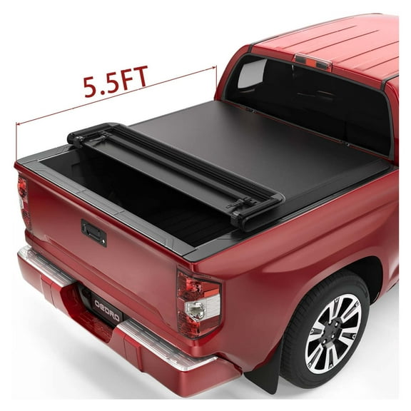 WaiRitoday 5.5ft Soft 4-Fold Tonneau Cover Truck Bed Compatible with 2014 - 2021 Toyota Tundra w/ Lamp