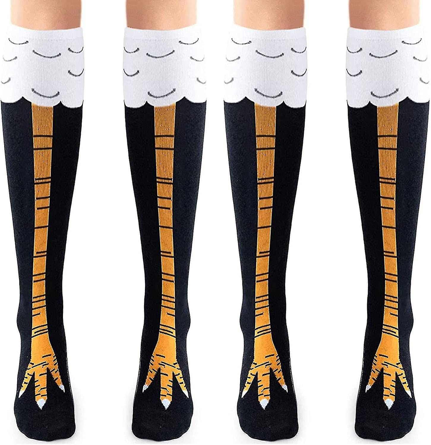 2 Paires Chaussettes Cuisse Poulet Fun - 3D Animal, Coton - Cadeau Drôle Homme Femme - Longueur 70cm