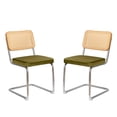 thumbnail image 7 of Smilegend Set of 2 Mid Century Modern Dining Chairs, Velvet & Rattan Accent Chairs with Chrome Legs, Stackable, Upholstered for Comfort (Olive Green), 7 of 7