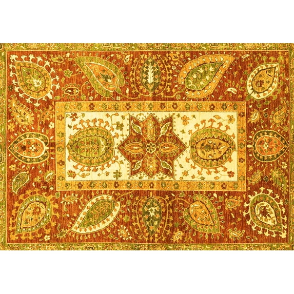 Ahgly Company Machine Washable Indoor Rectangle Abstract Yellow Modern Area Rugs, 6' x 9'