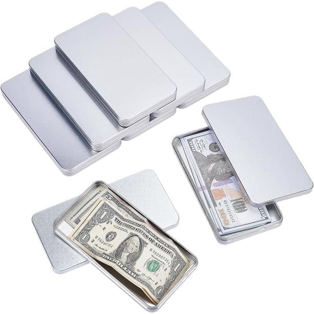 8 cajas de lata de metal plateadas con tapa de 17 x 9 x 1,5 cm, rectangulares, vacías, para manualidades, joyas, dinero en efectivo y llaves de coche.