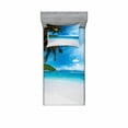 thumbnail image 2 of Ambesonne Tropical Fitted Sheet & Pillow Sham Set, Exotic Island Beach, Full, Blue White Green, 2 of 3