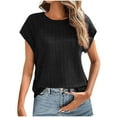 thumbnail image 2 of ECZHAW Womens Blouses Summer Casual Short Sleeve Tops Basic Textured Solid Color Round Neck T Shirts Blouse,, 2 of 6