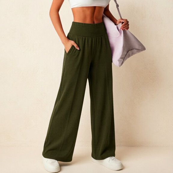 Women High Waist Wide Leg Sweatpants JIANLAI Elastic Soft Knit Loose Trousers With Side Pockets For Yoga Travel Daily Streetwear