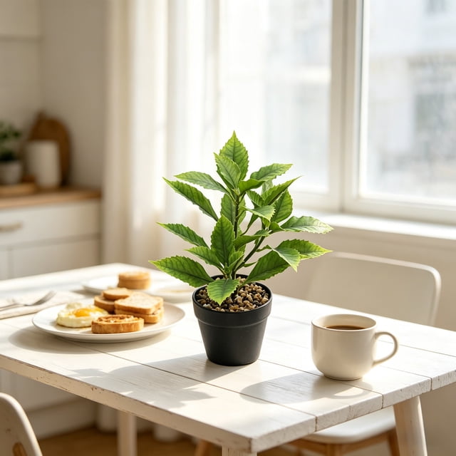 Plantas Artificiales de Hojas Verdes En Maceta para La Decoración de Mesas y Salas de Estar; Plantas Artificiales Realistas para La Oficina, Estanterías y Jardines.