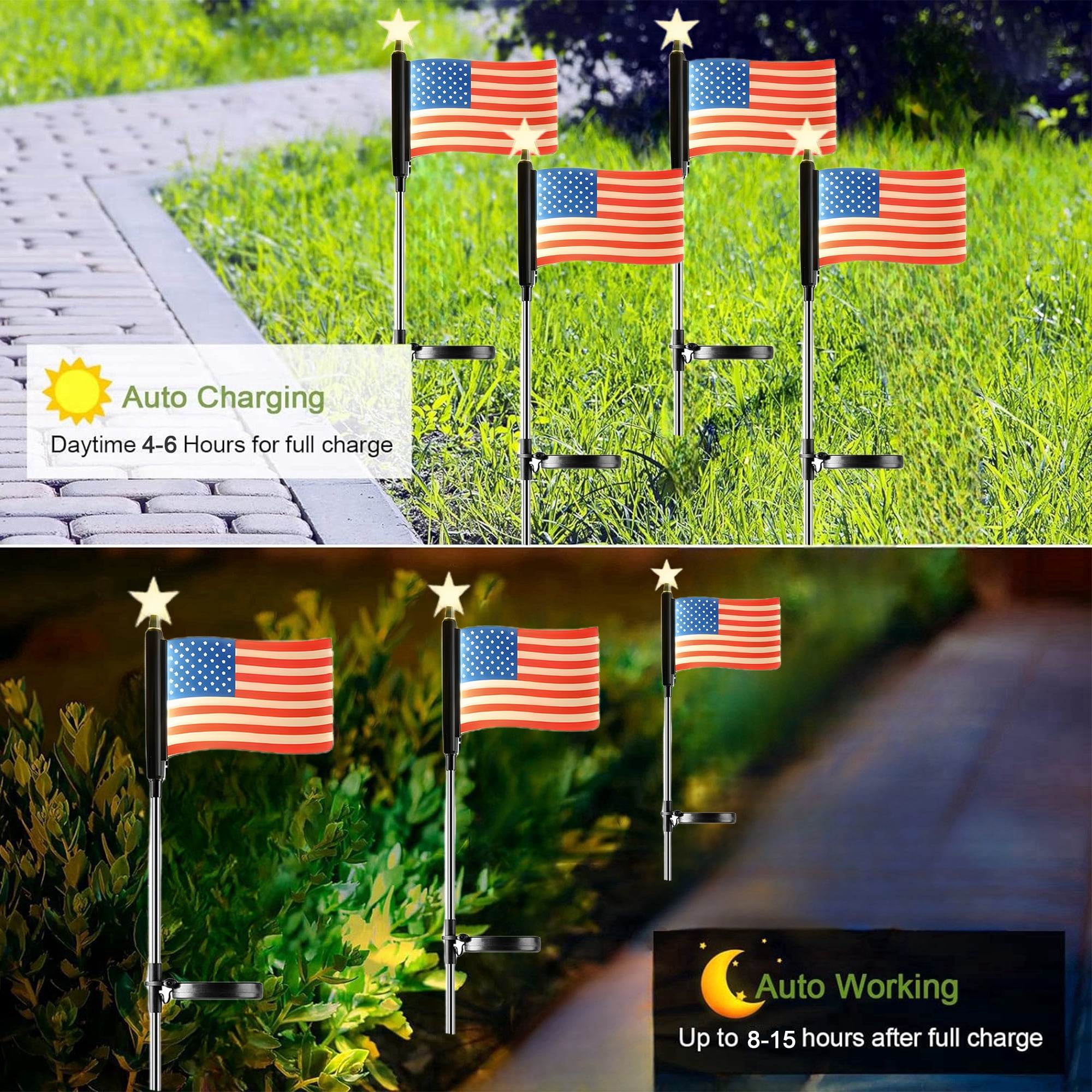 Solar Powered Flag Pole Light Waterproof IP65 Solar Lights Landscape Pathway Lights Outdoor Garden Led Light for Yard Landscape Path Lawn Patio Walkway （2 Packs）