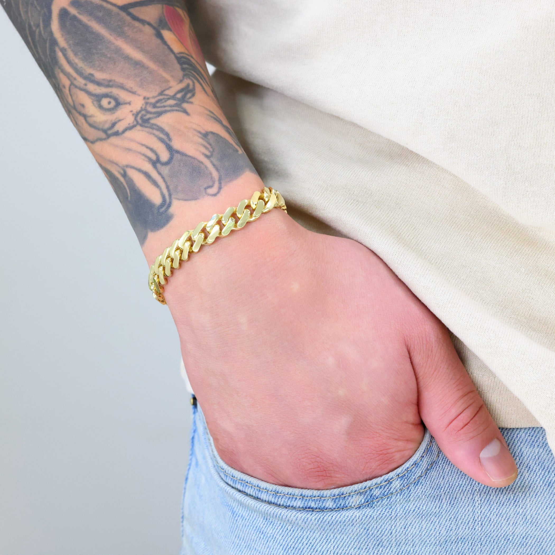 Nuragold 10k Real Yellow Gold Royal Monaco 9mm Miami Cuban Link Bracelet (6"-9") Italian Jewelry for Men & Women