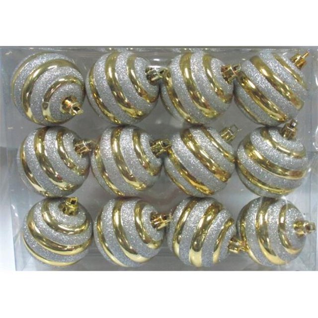 Ornement de Boule d'Or avec la Conception de Ligne de Paillettes d'Argent & 44; Pack de 12