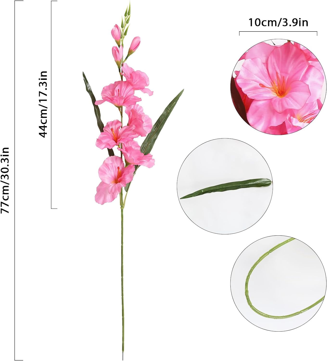 Pink Gladiolus Artificial Flowers 3.3in Long Stem Flowers Gladiolus Flowers Silk Flowers Artificial Gladiolus Flowers Faux Gladiolus Flowers for Home Wedding Office Decoration(Pink)