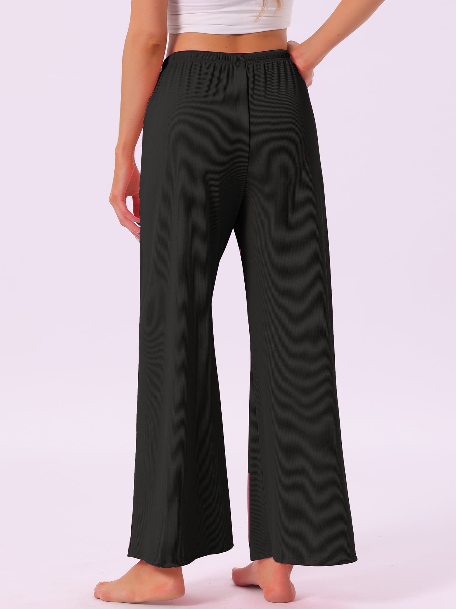DARING DIVA Women's Wide Leg Ribbed Knit Comfy Loose Fit Pajama Bottoms 2XL Black