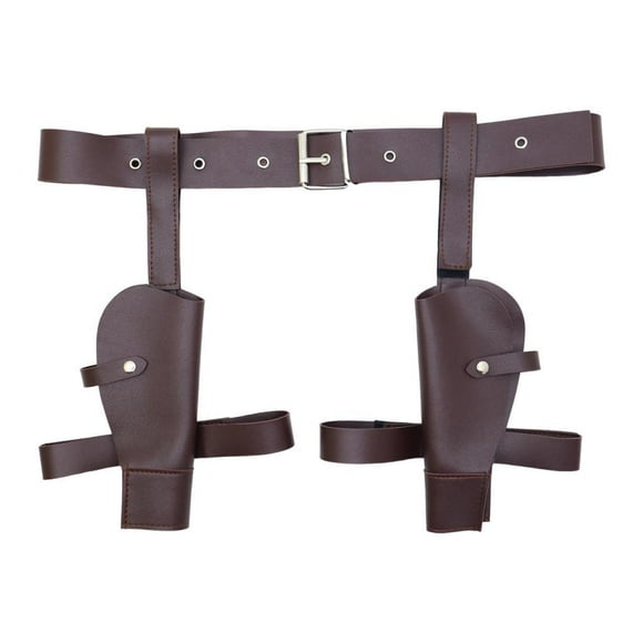 Cinturón Vaquero Occidental Ajustable con Hebilla Resistente Accesorio para Disfraz Doble Soporte Funcional Y Material de Piel Sintética Adecuado para Marrón