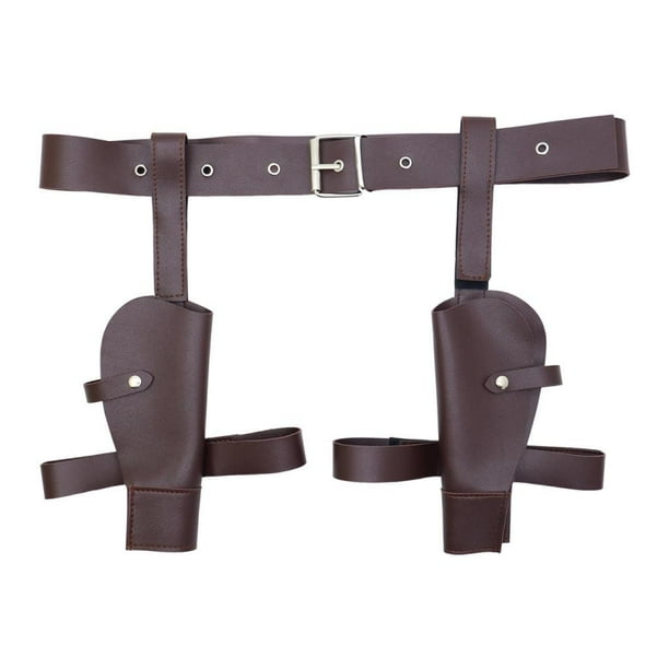 Cinturón Vaquero Occidental de Piel Sintética con Hebilla Metálica Accesorio para Disfraces Doble Soporte Utilitario Y Diseño Retro Adecuado para Cosp Marrón