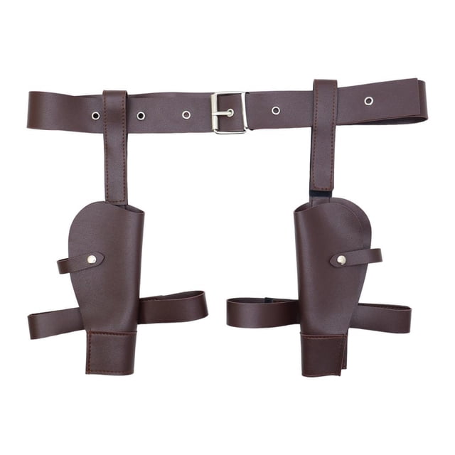 Cinturón Vaquero Occidental Ajustable con Hebilla Resistente Accesorio para Disfraz Doble Soporte Funcional Y Material de Piel Sintética Adecuado para Marrón