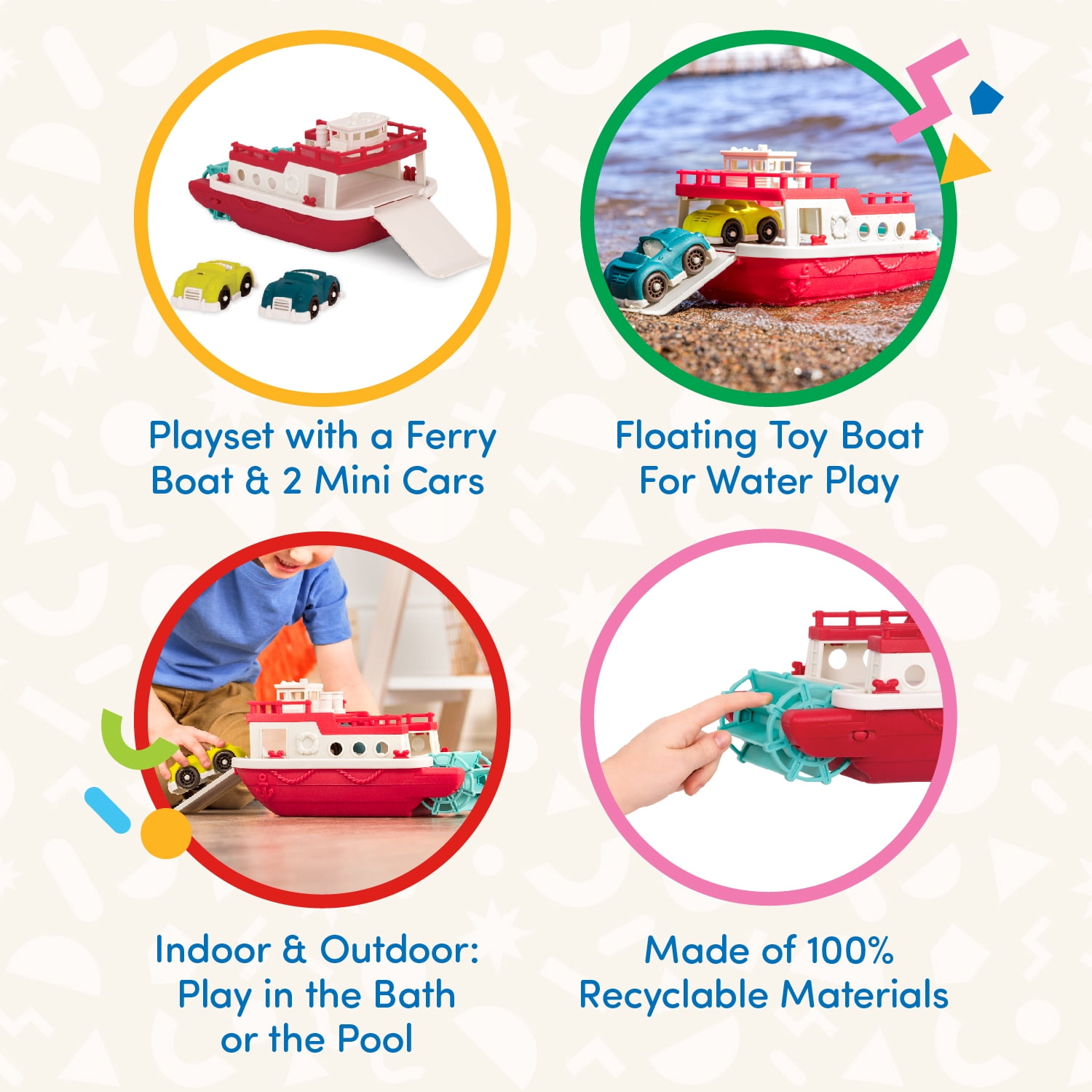 Battat Ferry Boat Bath Toy Set with 2 Cars Boat Play Vehicles, Toddler and Preschool Toys