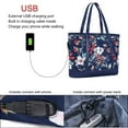 thumbnail image 2 of Mosiso Canvas PU Leather Laptop Tote Bag (Up to 17.3 inch), Women Work Business Travel Shopping Shoulder Handbag with USB Por &3 Compartments for MacBook&Notebook, Petunia Navy Base, 2 of 7