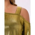 thumbnail image 5 of DARING DIVA  Women's Plus Metallic One Shoulder 3/4 Sleeve Shiny Blouse 1X Gold, 5 of 7