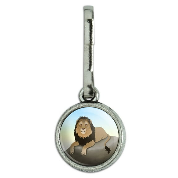 Lion on a Rock Antiqued Charm Clothes Purse Suitcase Backpack Zipper Pull Aid