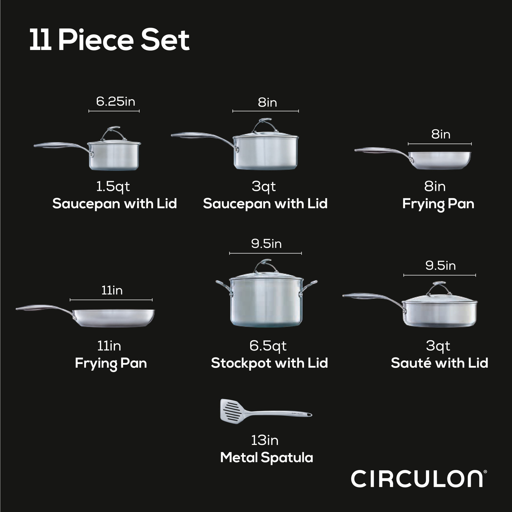 Circulon 11-Piece Stainless Steel Nonstick Cookware Set SteelShield Clad in Silver #30054