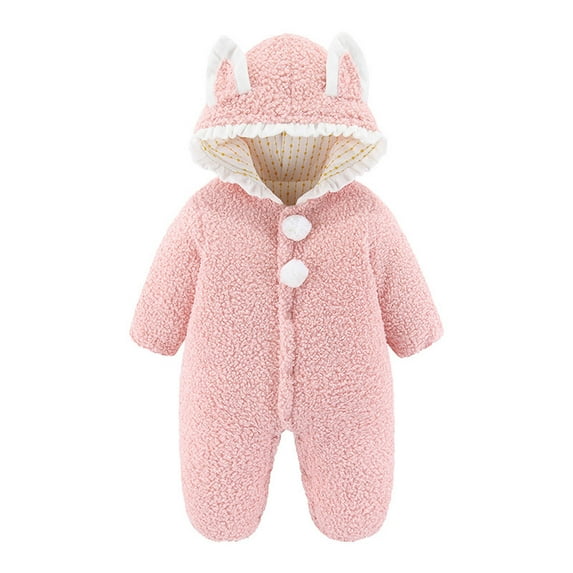 Verugu Cute Baby Boys Girls Snowsuit Jackets Winter Ears Hooded Footie Cotton Romper Jumpsuits New Born Baby Infant Winter Warm Thicken Coat Snow Outwear Jumpsuits Pink, 9-12 Months