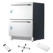 LUXOAK 24 inch Under Counter Drawer Fridge, Dual-Zone Beverage Refrigerator, Stainless Steel Design, LED Touch Control, 34℉-68℉, -0.4℉ to 32℉