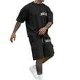 thumbnail image 2 of Brooklyn Graphic Short Sets for Men Relaxed Fit Crewneck T Shirt and Cargo Shorts 2 Piece Matching Set Mens Summer Outfits, 2 of 6