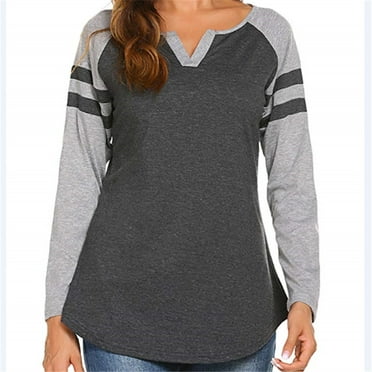 Women's Raglan Long T-Shirt Blouse Henley V Neck Tee Shirt Tops -