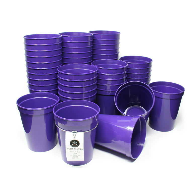 Rolling Sands 16 oz Reusable Plastic Cups, 50 Pack, USA Made, BPA Free  Dishwasher Safe Purple Tumblers