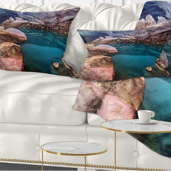 Designart Deep Glacier Cave in Blue - Landscape Printed Throw Pillow - 12x20