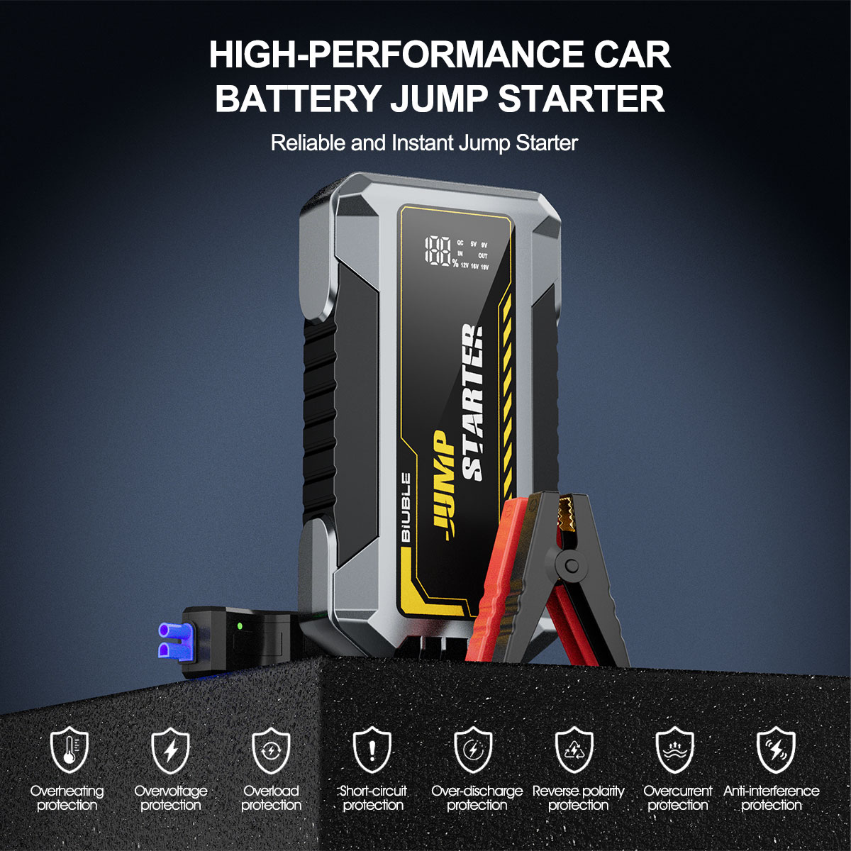 BSMOOM 3000A Car Jump Starter, 12V Car Battery Jump Starter 16800mAh (6.5L Gas/8.0L Diesel Engine), Portable Jump Box with LCD Display, 3 Modes LED Light, Window Hammer, Case, Jumper Cable