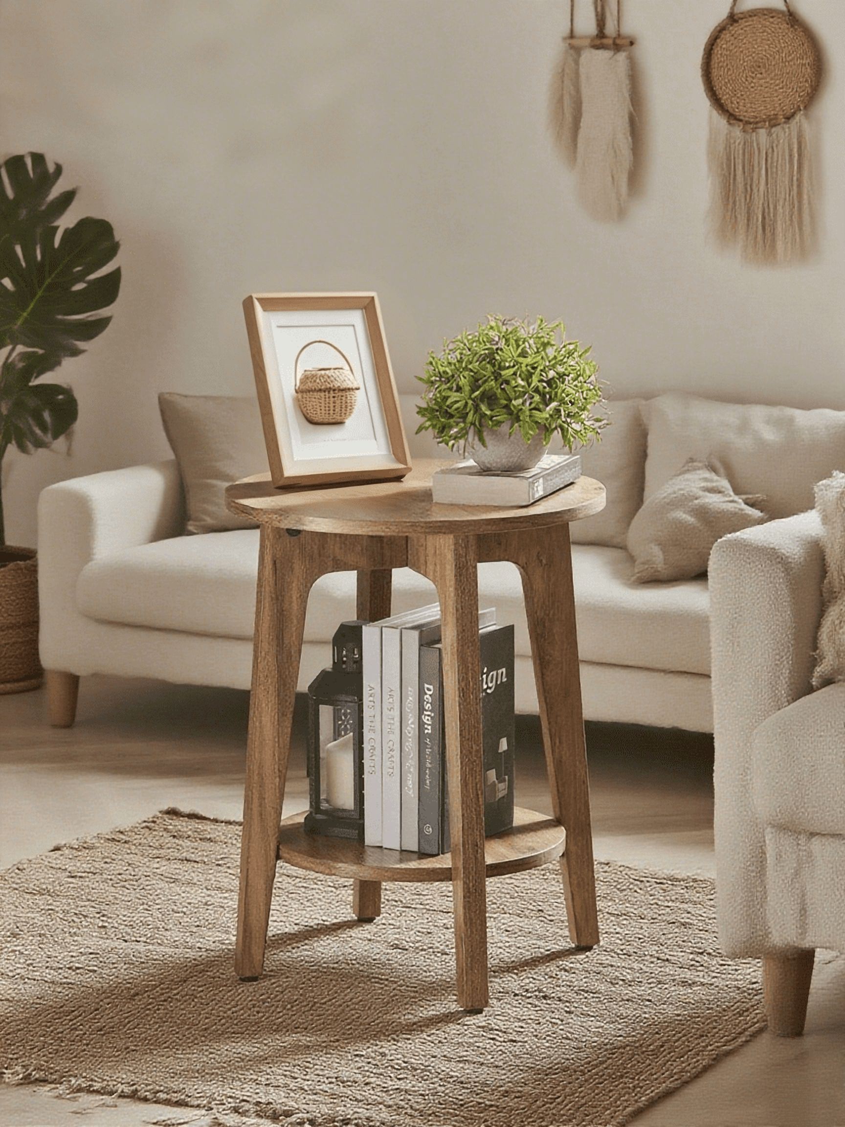 VASAGLE 2-Tier Round Side Table, Honey Brown photo 6