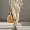 thumbnail image 3 of Morttic Women's Solid Color Chic Summer Travel Outfit – Minimalist Half Button Stand Collar Loose Batwing Sleeve Maxi Dress Beige，XL, 3 of 4
