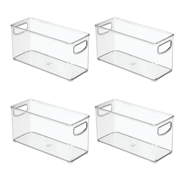 iDesign 4-Piece Recycled Plastic Small Stackable Kitchen Organizer Bin with Integrated Handles for Kitchen Fridge Freezer Pantry & Cabinet Organization The Linus Collection - 10"" x 4"" x 5"" Cle